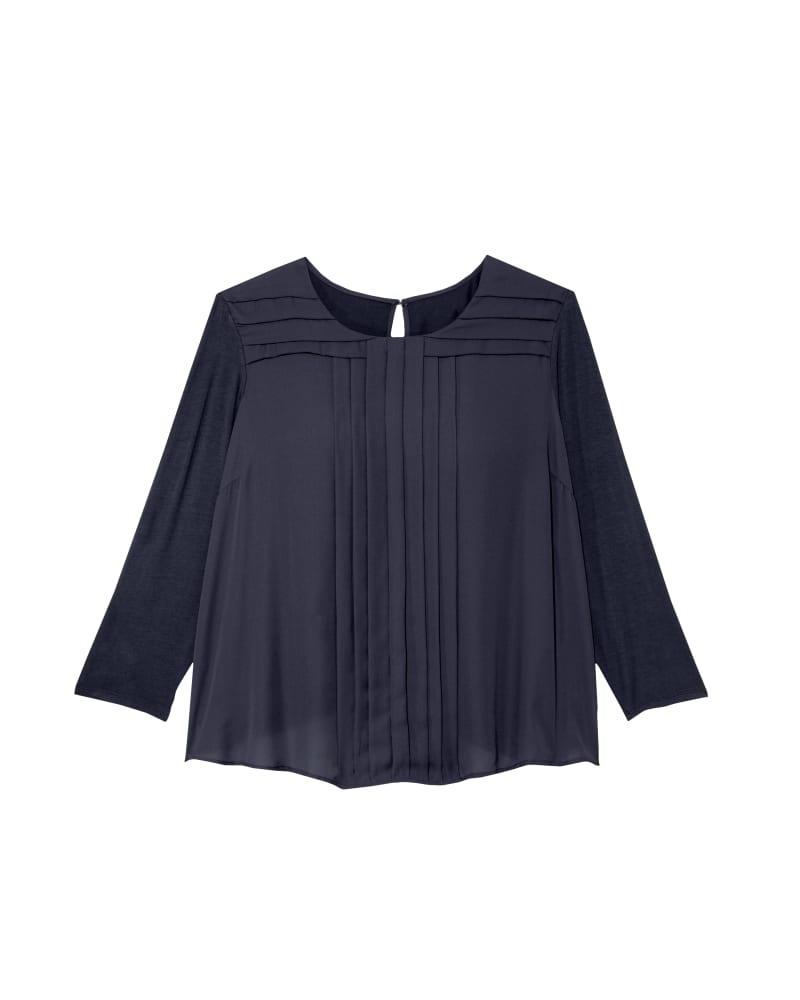 Front of plus size Esmeralda 3/4 Sleeve Front Pleat Blouse by Ryan Wythe | Dia&Co | dia_product_style_image_id:120150